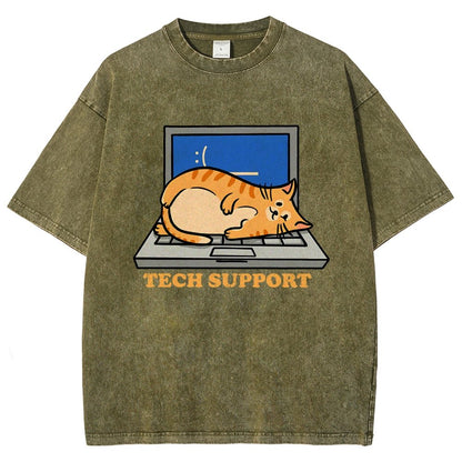 Cat Tech Support Vintage Distressed T-shirt
