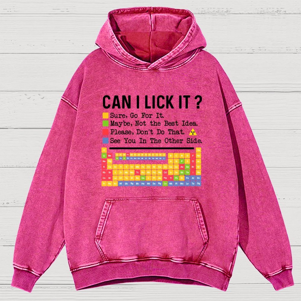Can I Lick It Question Mark Periodic Table Of Elements Science Vintage Distressed Hoodie