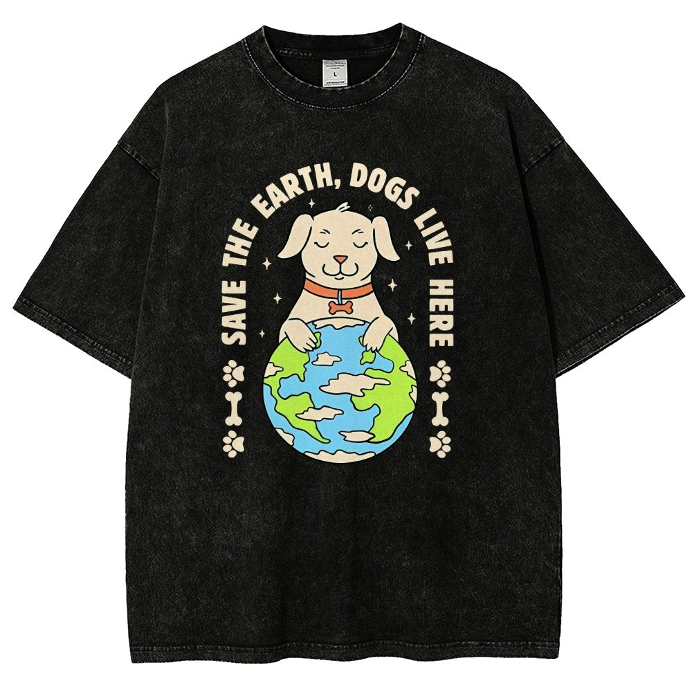 Save The Earth Dogs Live Here Vintage Distressed T-shirt