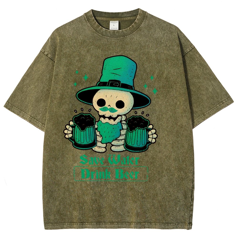 Skeleton St Patrick drinks Beer Vintage Distressed T-shirt