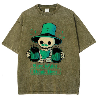 Skeleton St Patrick drinks Beer Vintage Distressed T-shirt
