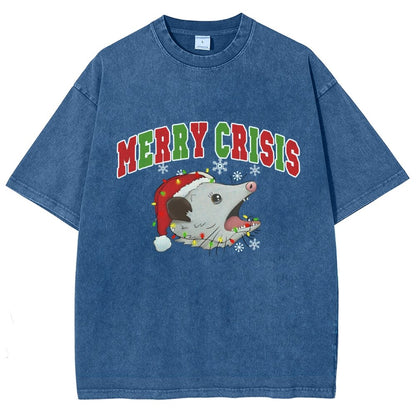 Merry Crisis Opossum Funny Christmas Vintage Distressed T-shirt