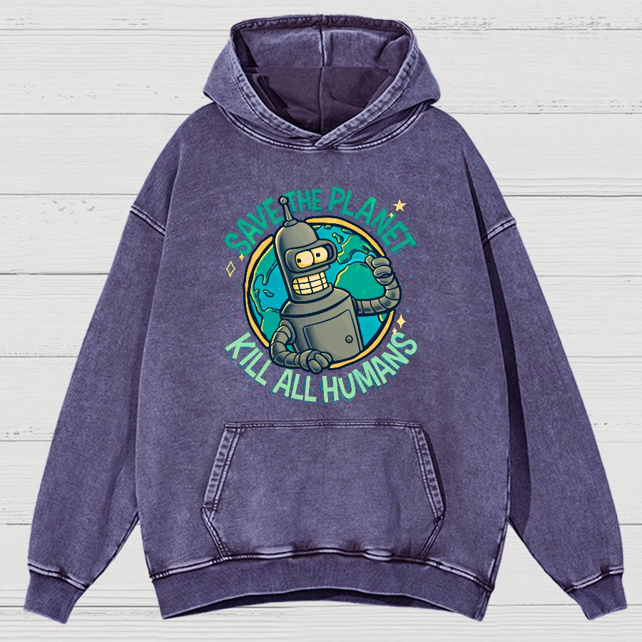 Save The Planet Kill All Humans Vintage Distressed Hoodie