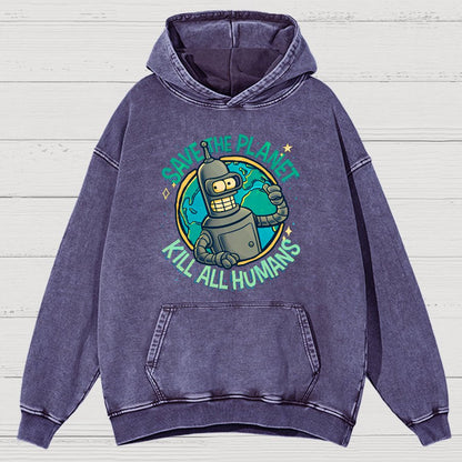 Save The Planet Kill All Humans Vintage Distressed Hoodie