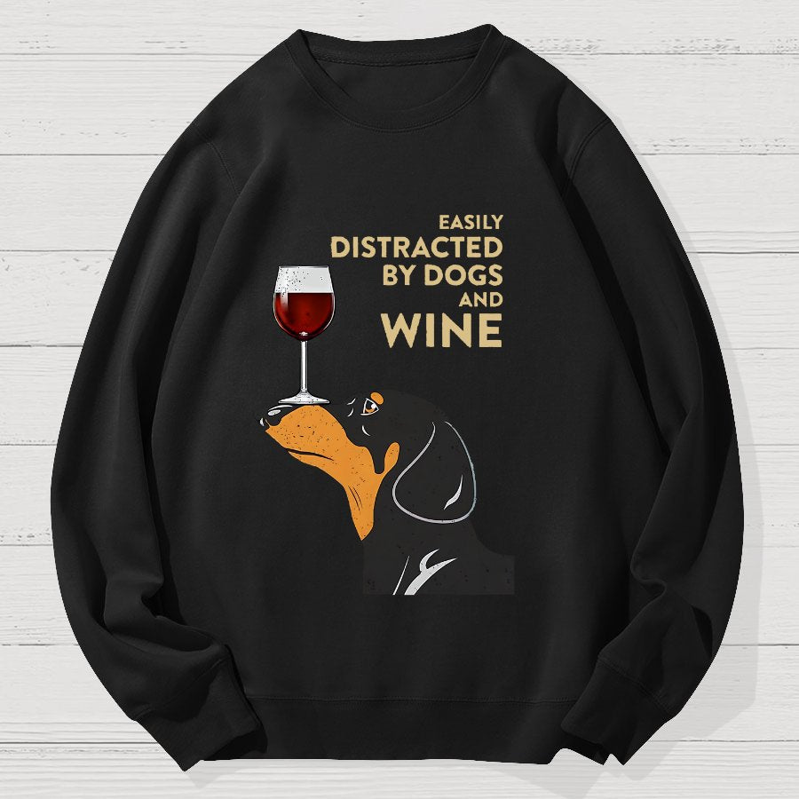 Easily Distracted By Dogs And Wine Geek Cotton Sweatshirt