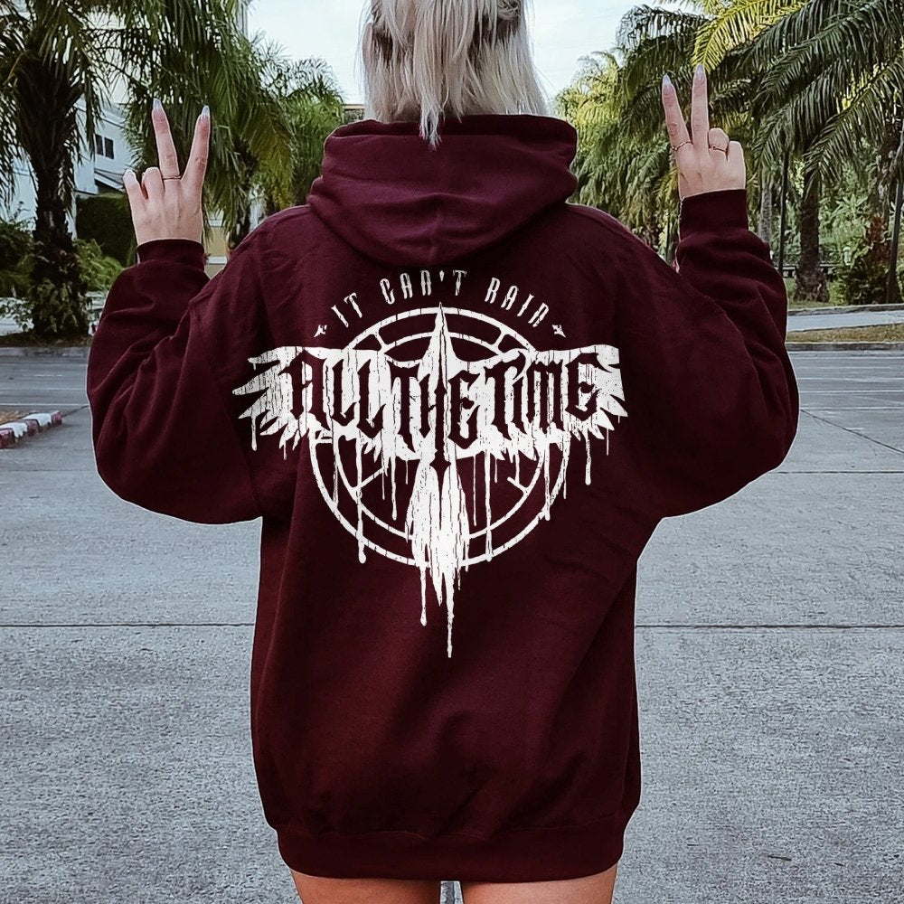 It Can't Rain All The Time Nerd Printed Back Cotton Hoodie