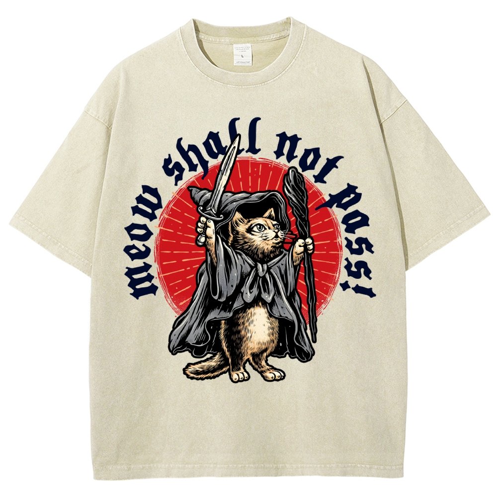 Meow Shall Not Pass Vintage Distressed T-shirt