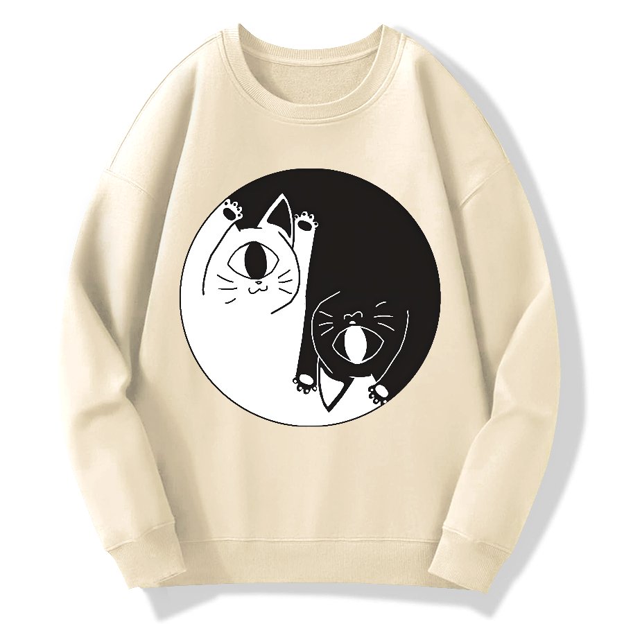 Tai Chi Black and White Cat Geek Cotton Sweatshirt