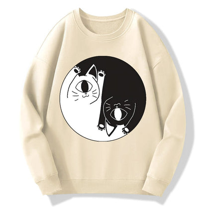 Tai Chi Black and White Cat Geek Cotton Sweatshirt