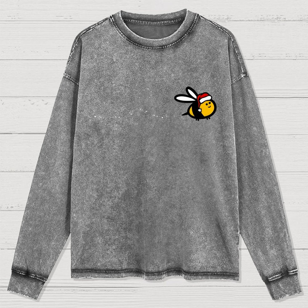 Minimal Christmas Bee Washed Long Sleeve Tee