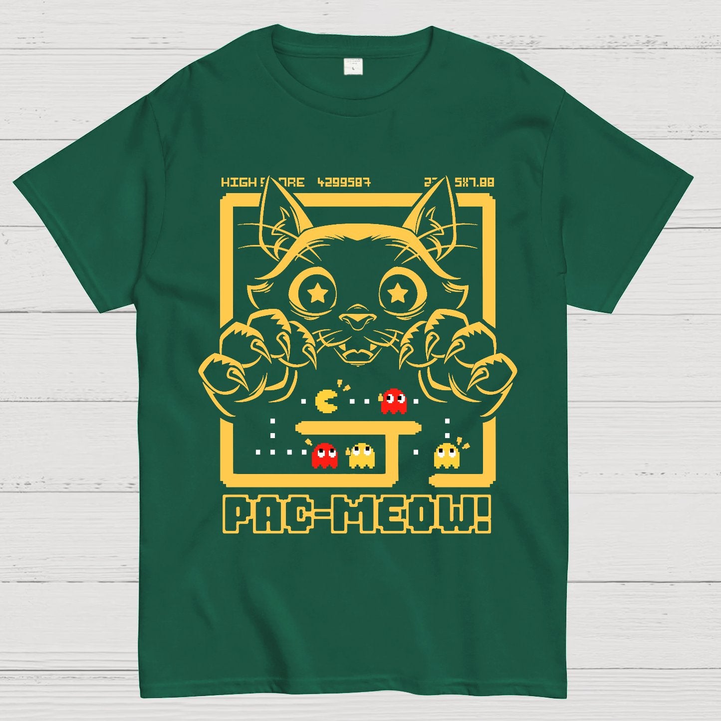 Vintage Game Cat Attack Pac Meow Geek T-Shirt