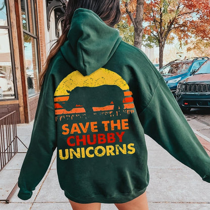 Save The Chubby Unicorns  Printed Back Unisex Cotton Hoodie
