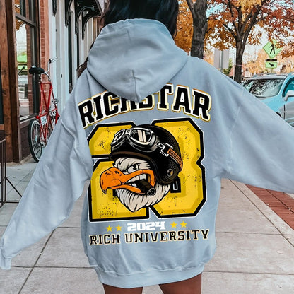 Vintage Rich Star Graphic Print Printed Back Cotton Hoodie