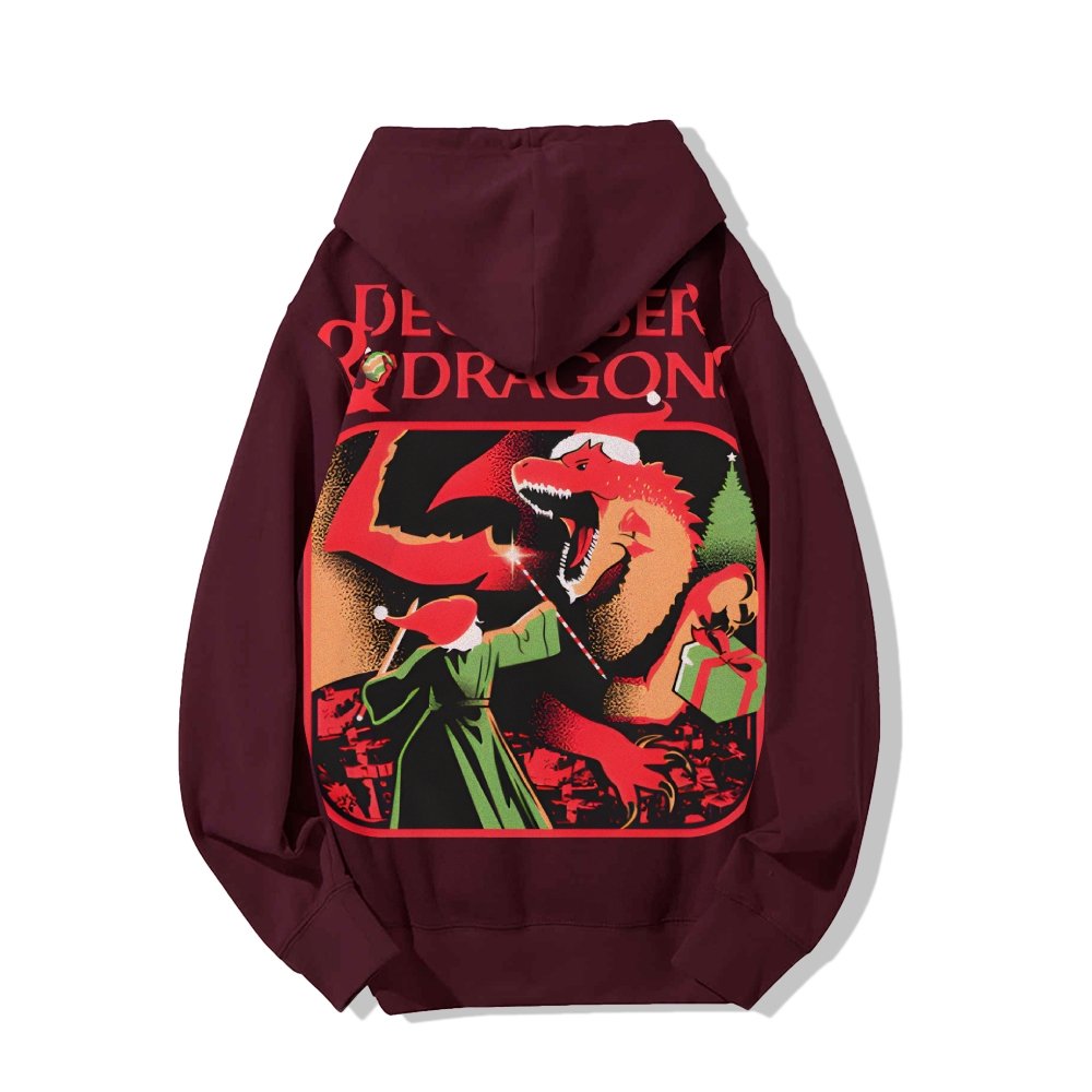 December & Dragons Printed Back Cotton Hoodie