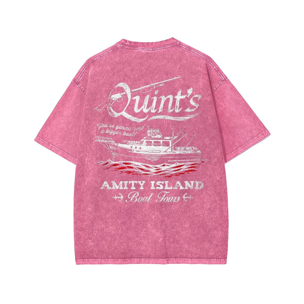 Captain's Shark Fishing Front And Back Printing Washed T-shirt
