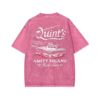 Captain's Shark Fishing Front And Back Printing Washed T-shirt
