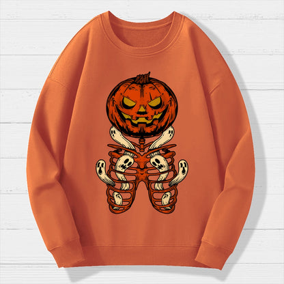Vintage Halloween Pumpkin Skeleton Ghost Geek Cotton Sweatshirt