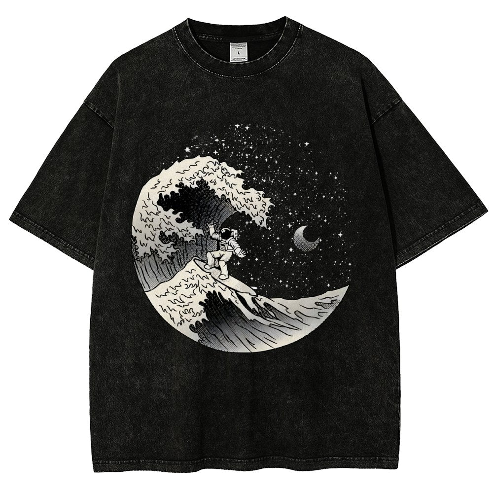 Astronaut Surfing Kanagawa Wave by Tobe Fonseca Vintage Distressed T-shirt