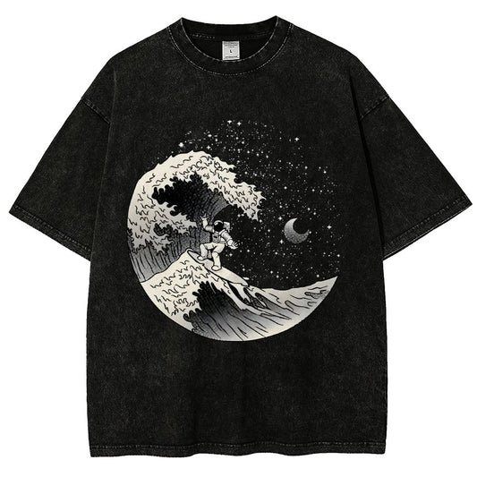 Astronaut Surfing Kanagawa Wave by Tobe Fonseca Vintage Distressed T-shirt