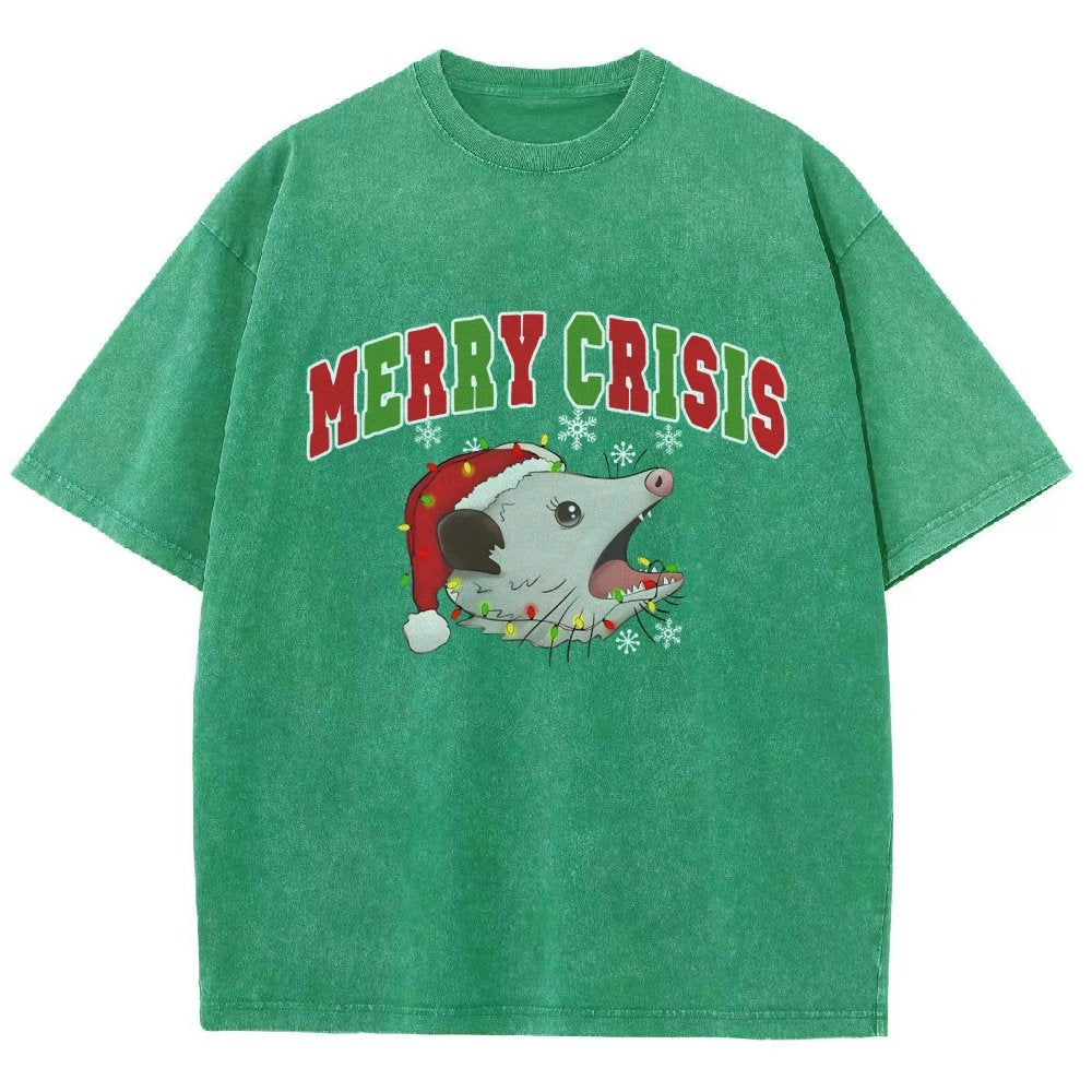 Merry Crisis Opossum Funny Christmas Vintage Distressed T-shirt