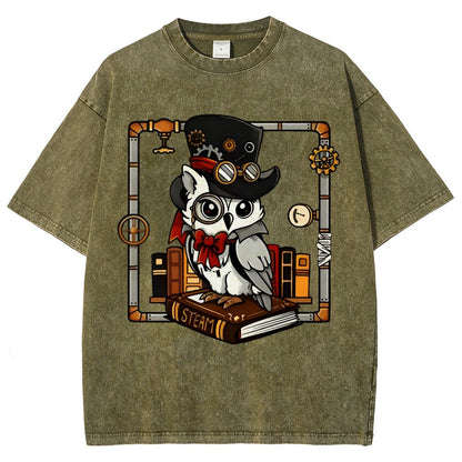 Steampunk Owl Vintage Distressed T-shirt