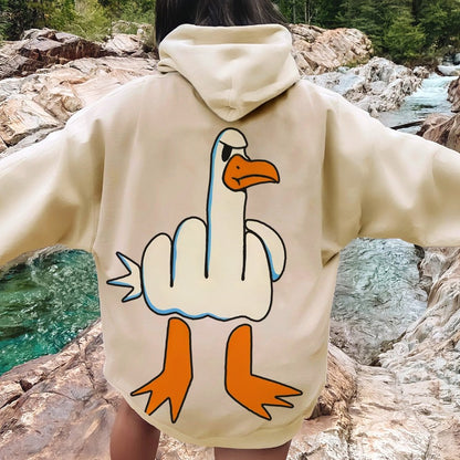 Rude Seagull Design Funny Printed Back Cotton Hoodie