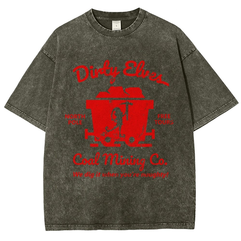 Dirty Elves Coal Mining Company Christmas Humor Vintage Distressed T-shirt