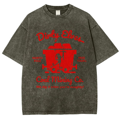 Dirty Elves Coal Mining Company Christmas Humor Vintage Distressed T-shirt