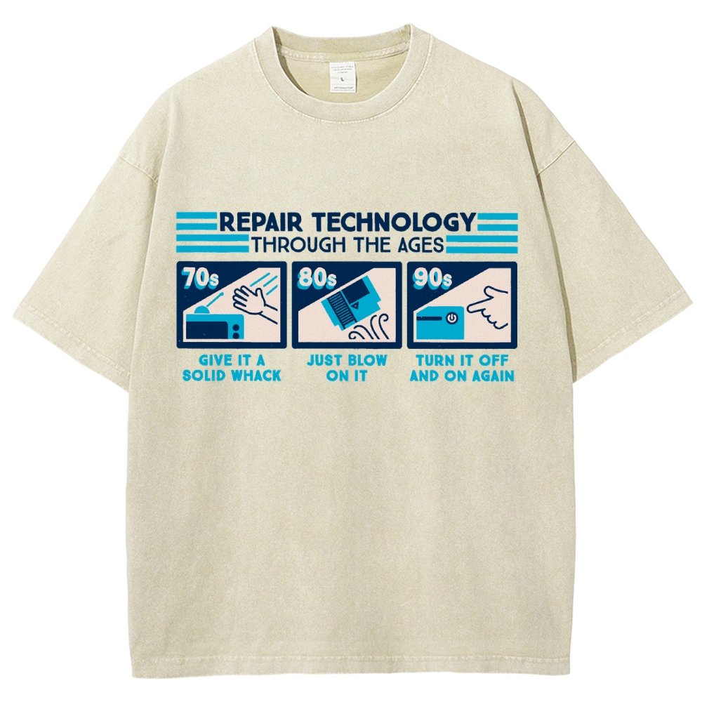 Repair Technology Through the Ages Vintage Distressed T-shirt