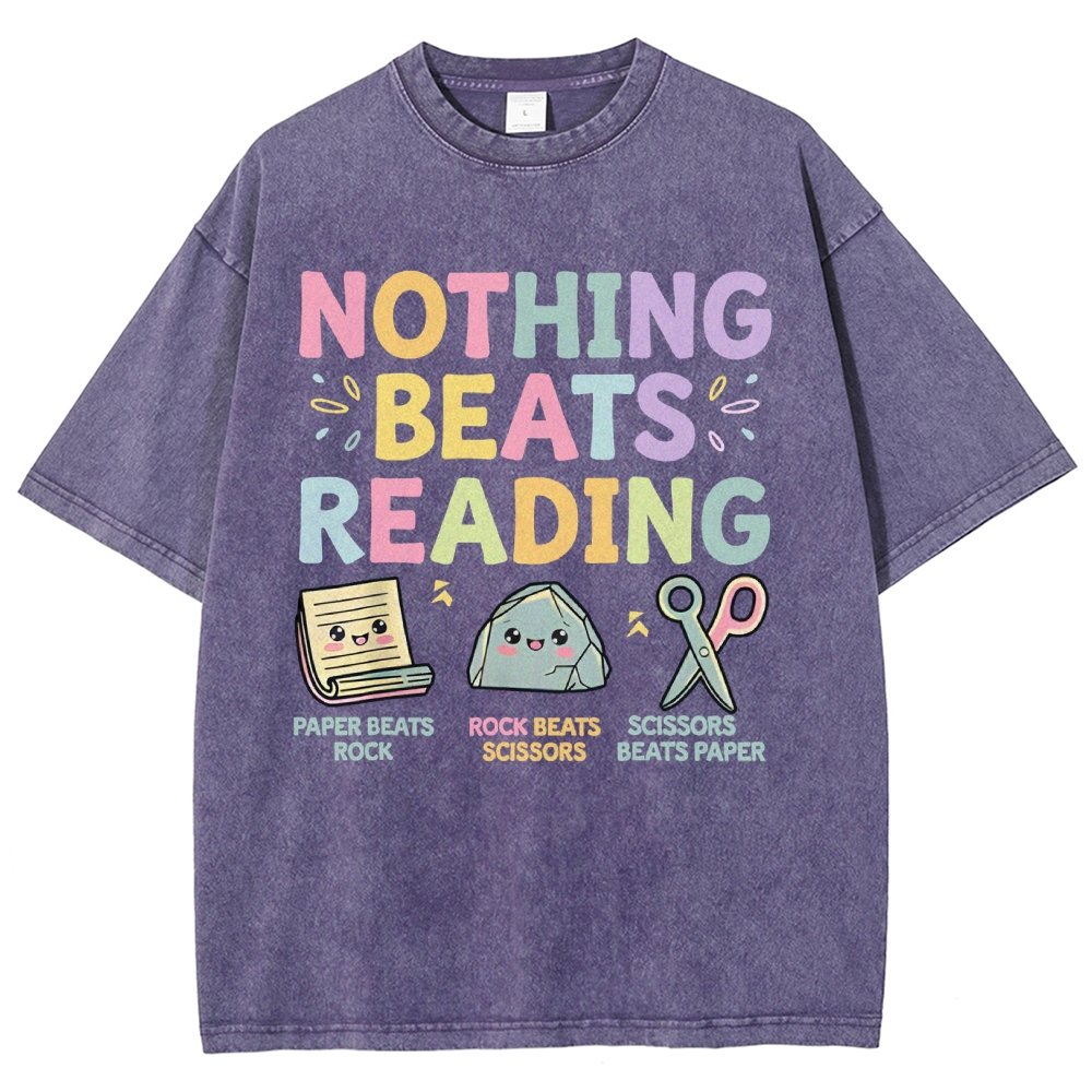 Nothing Beats Reading Librarian Book Bookworm Vintage Distressed T-shirt