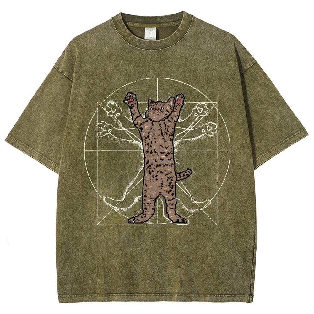 vitruvian cat Vintage Distressed T-shirt