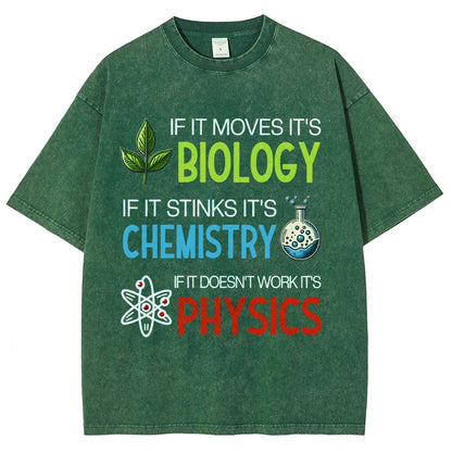 If it Moves it's Biology Stinks It's Chemistry Doesn't Work it's Physics Vintage Distressed T-shirt