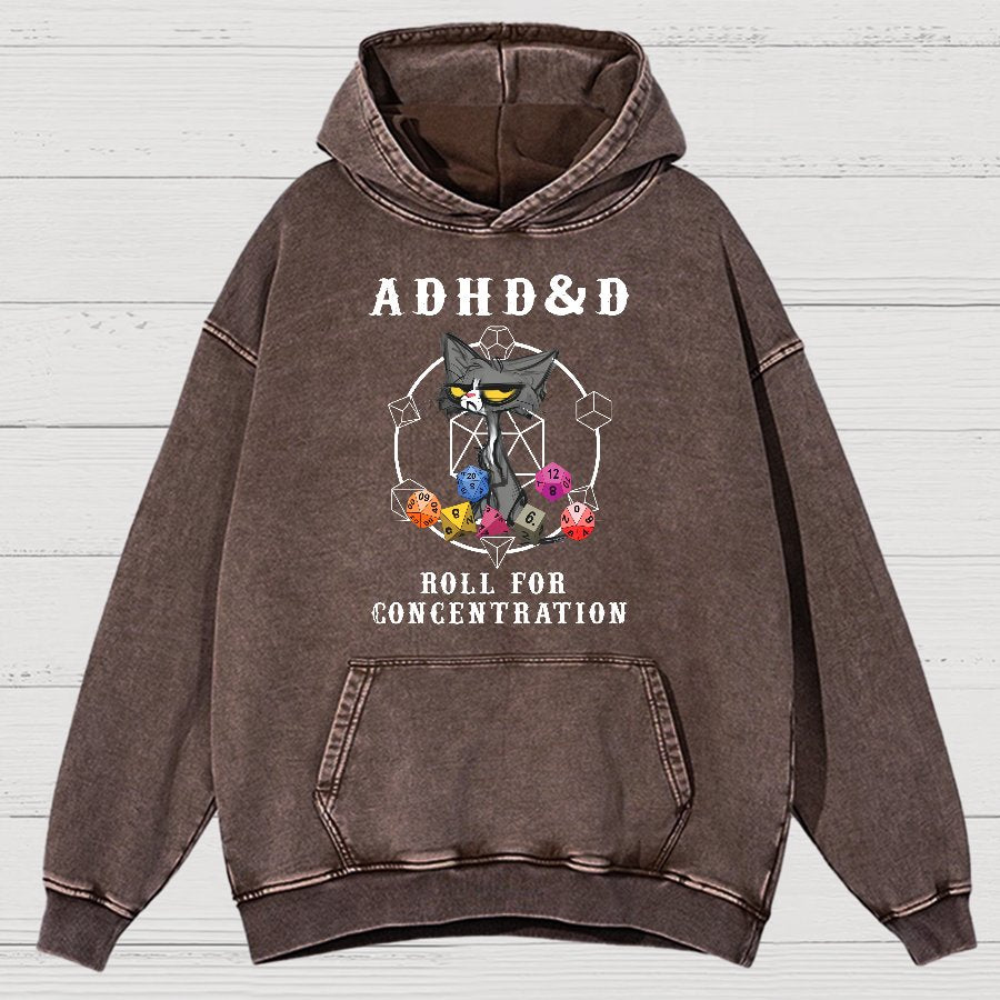 Adhd&Dnd-Cat Vintage Distressed Hoodie