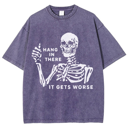 Hang In There Skeleton Vintage Distressed T-shirt
