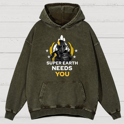Super Earth Needs You Vintage Distressed Hoodie