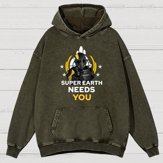 Super Earth Needs You Vintage Distressed Hoodie