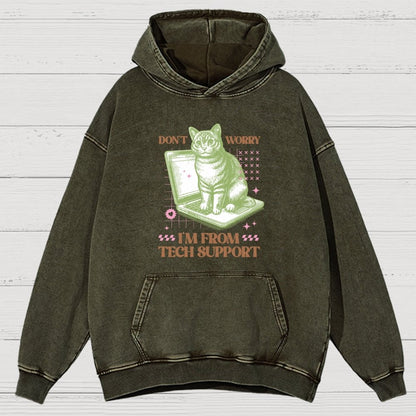 Don't Worry I'm From Tech Support Cat  Vintage Distressed Hoodie