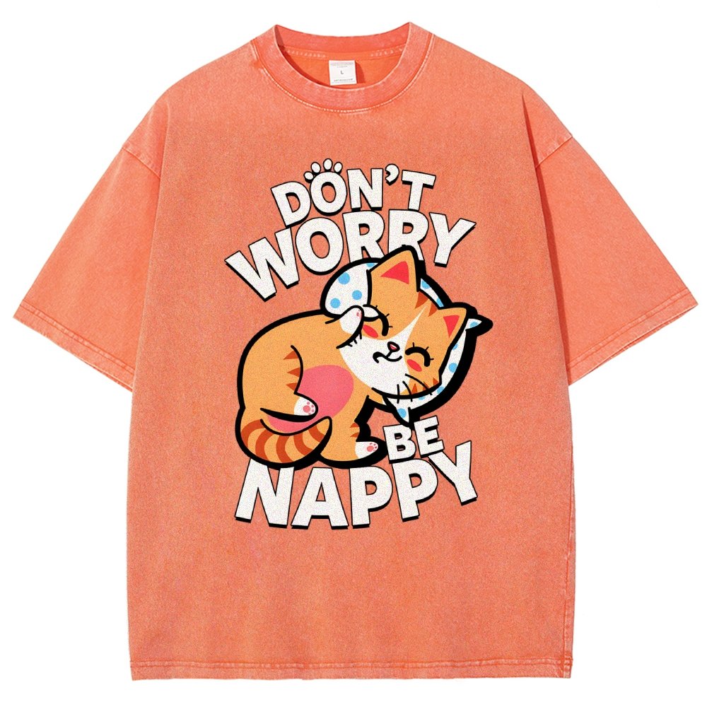 Cute Kawaii Pet Cat Don't Worry Vintage Distressed T-shirt