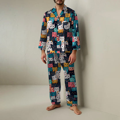 Cat Art Print Geek Long Sleeve Pajama Set