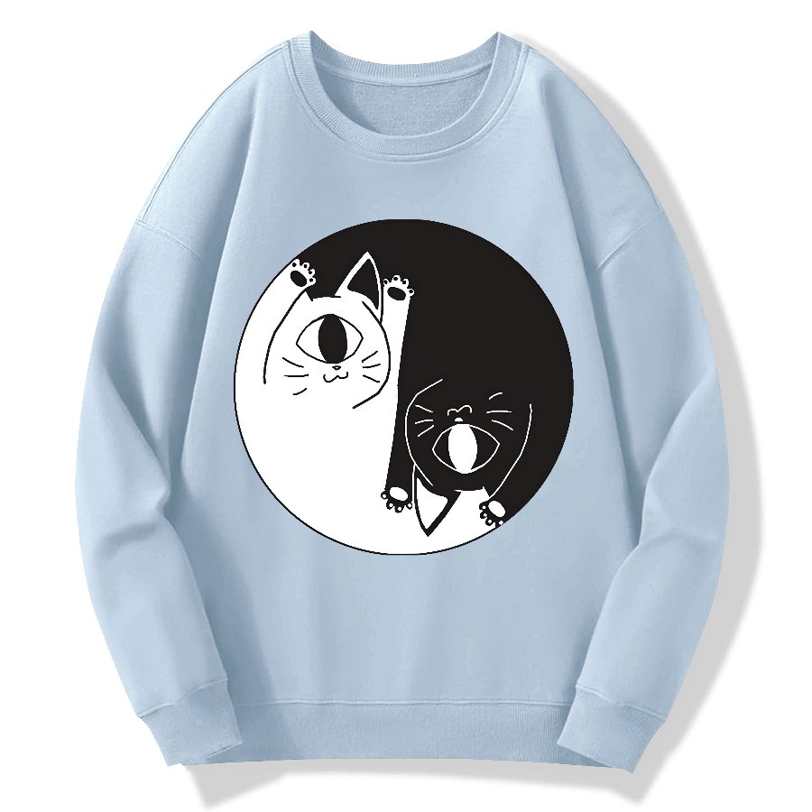 Tai Chi Black and White Cat Geek Cotton Sweatshirt