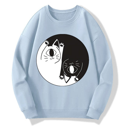 Tai Chi Black and White Cat Geek Cotton Sweatshirt