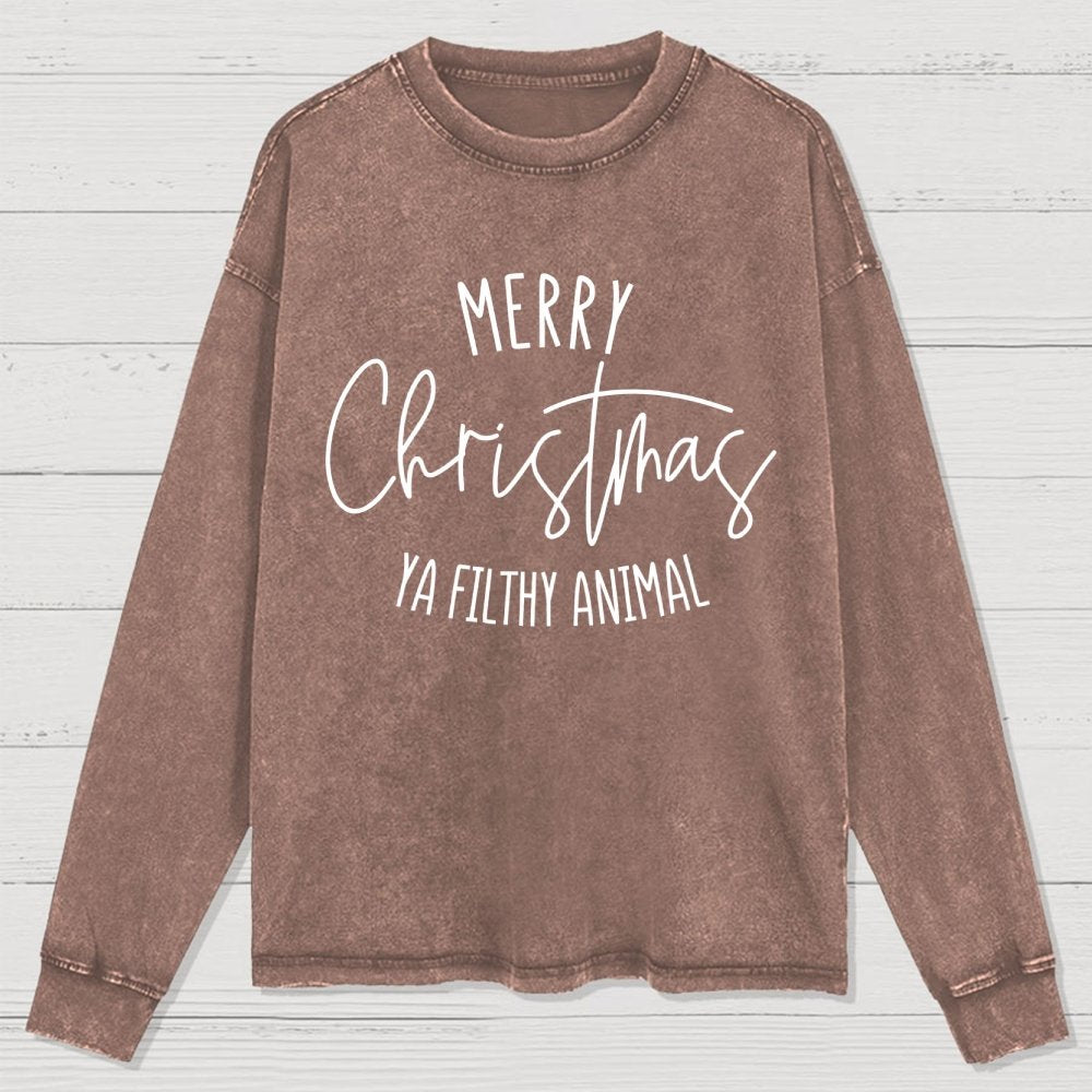 Merry Christmas Ya Filthy Animal Washed Long Sleeve Tee