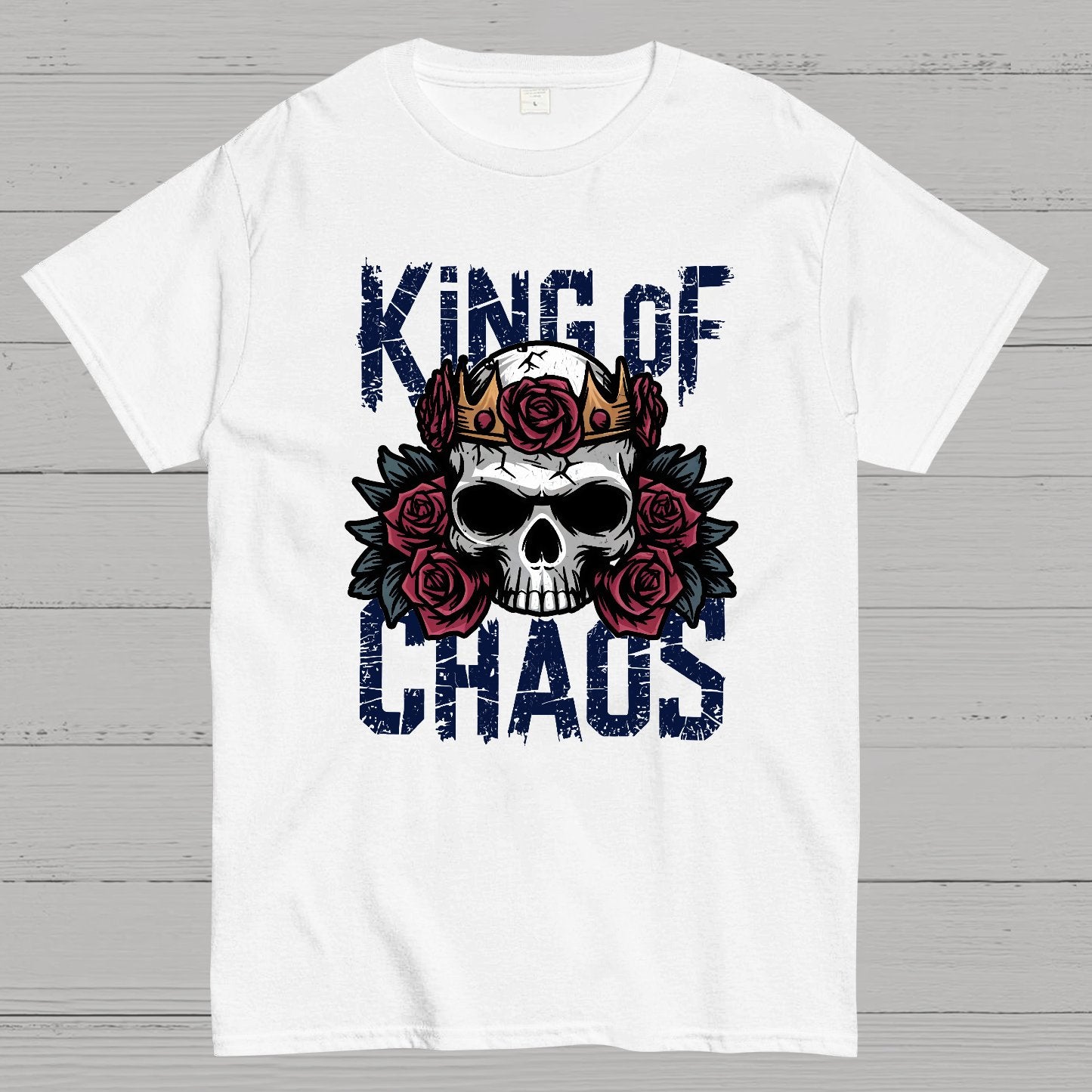 King of Chaos Skull Rose Crown Nerdy T-Shirt