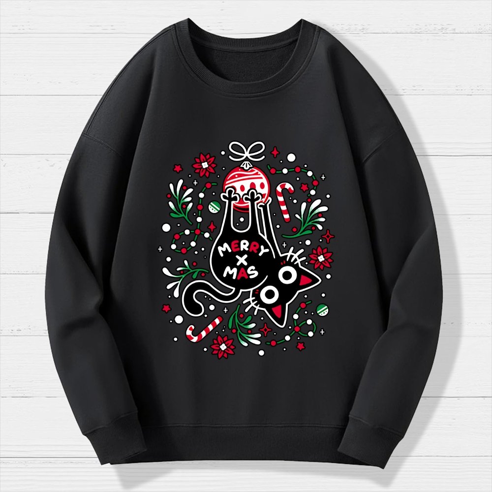 Christmas Cat Butt Geek Cotton Sweatshirt