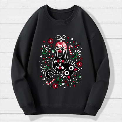 Christmas Cat Butt Geek Cotton Sweatshirt