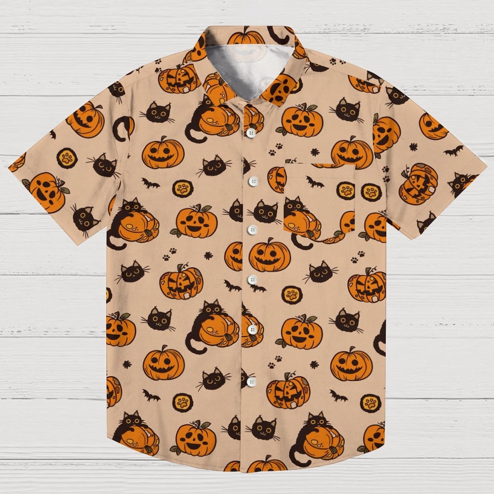 Pumpkin Black Cat Halloween Geeky Shirt