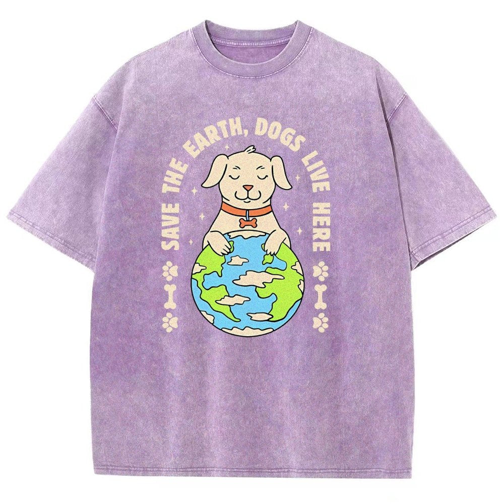 Save The Earth Dogs Live Here Vintage Distressed T-shirt