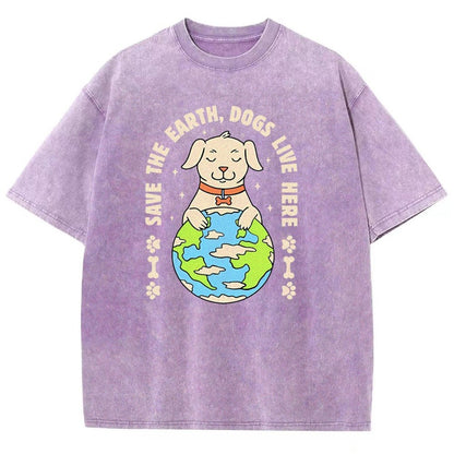 Save The Earth Dogs Live Here Vintage Distressed T-shirt