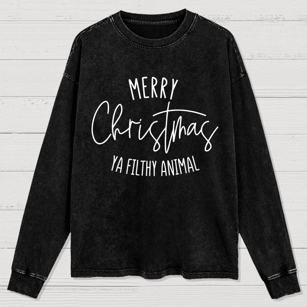 Merry Christmas Ya Filthy Animal Washed Long Sleeve Tee