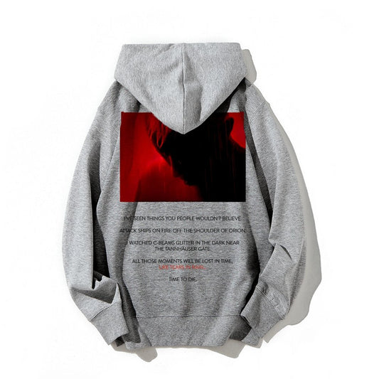 Tears in Rain-Tears in Red-Time to Die Printed Back Cotton Hoodie